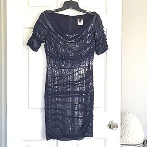 Tadashi Shoji silk & sequins bodycon old money Ruched cap sleeve Cocktail sz4